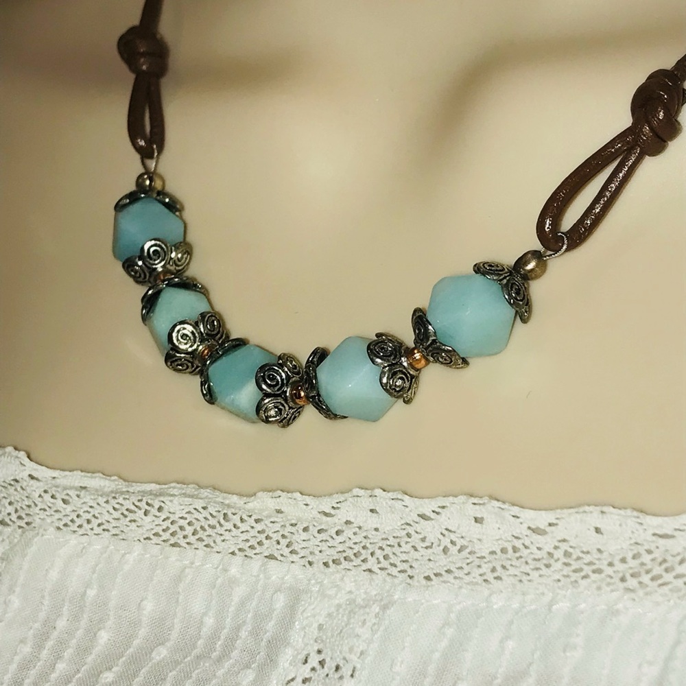 Chunky Amazonite and Leather Necklace